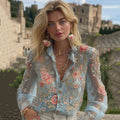 Women's Vintage Floral Art Button Casual Long Sleeve Shirt