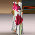 Comstylish Elegant V-Neck Long Red Flower Dress