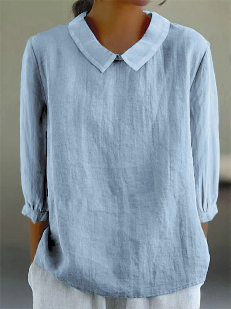 Comstylish Loose Lapel Seven Sleeve Linen Blend Cozy Shirt