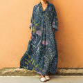 Comstylish Vintage Botanical And Dandelion Print Long-Sleeved Dress