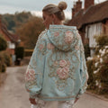 Comstylish Women's Retro Bohemian Floral Embroidery Casual Hooded Sweatshirt