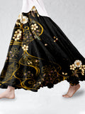 Comstylish Japanese Cherry Blossoms Art Linen Blend Flowy Wide Skirt