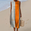 Women's Vintage Abstract Geometric Art Print Linen Vest Dress artswardrobe