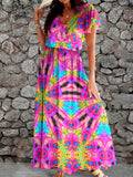 Women's Kaleidoscope Floral Art Pattern Flowing Dress
