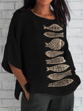 Comstylish Fish Japanese Lino Art Flowy Linen Blend Tunic