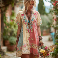 Women's Retro Floral Short Sleeve Dress artswardrobe