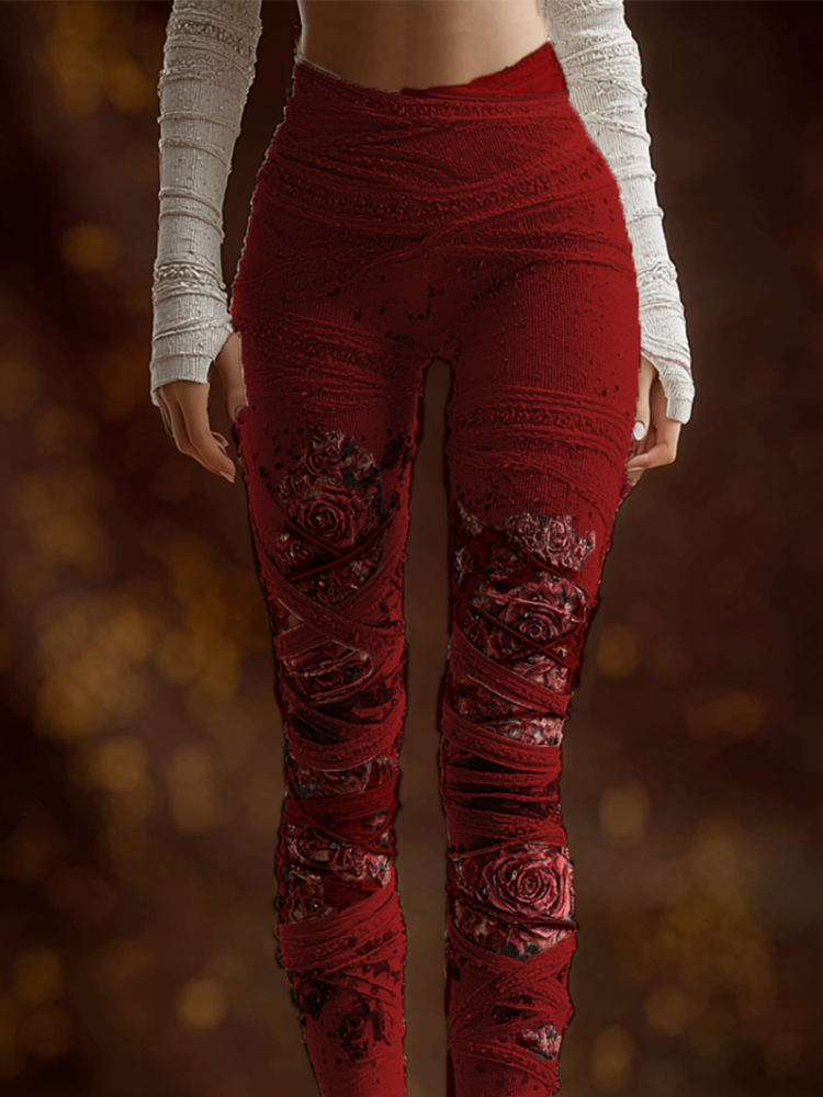 Comstylish Halloween-themed Line Art Women's Knitted Tight-fitting Leggings.