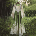 Vintage Floral Embroidered Pattern Linen Contrast Color Maxi Dress artswardrobe