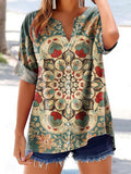 Women's Floral Pattern Art Print Cotton Linen Casual Shirt