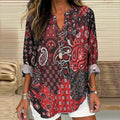 Vintage Lumberjack Paisley Pattern Women's Linen V Neck Shirt artswardrobe