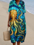 Casual Geometric Octopus Art V-Neck Dress
