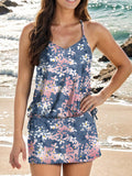 Vintage Florals Art Print V-neck Suspender Two Piece Swimsuit Set