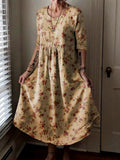 Women's Vintage Floral Art Pattern Print Pocket Cotton Dress