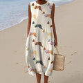 Retro Cute French Bulldog Art Linen Tank Midi Dress artswardrobe