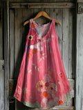 Women's Floral Print V-Neck Sleeveless Comfort Cotton Pocket Dress