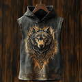Men's Viking Wolf Head Celtic Mythology Distressed Hooded Tank Top artswardrobe