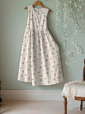 Vintage Floral Art Linen Tank Midi Dress artswardrobe