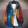 Men's Contrast Abstract Art Cozy Full Zip Hooded Cardigan artswardrobe
