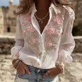 Women's Floral Embroidery Art Long Sleeve Shirt artswardrobe