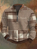 Men's Retro Western Textured Print Zip Collar Sweatshirt elevenforest