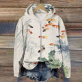 Comstylish Japanese Art Fish Print Zip Hoodie