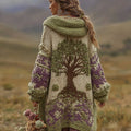 Comstylish Women's Vintage Viking Tree Of Life And Floral Pattern Knitted Cardigan Sweater