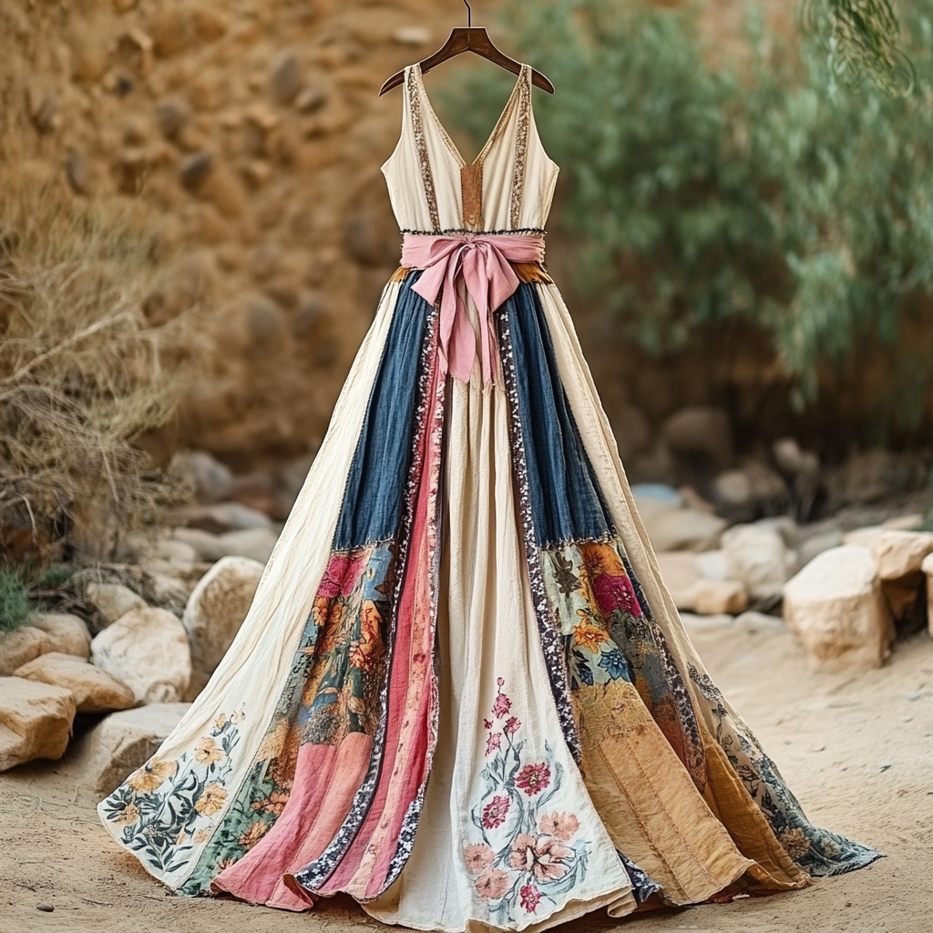 Women's Vintage Floral Art Linen Dress artswardrobe