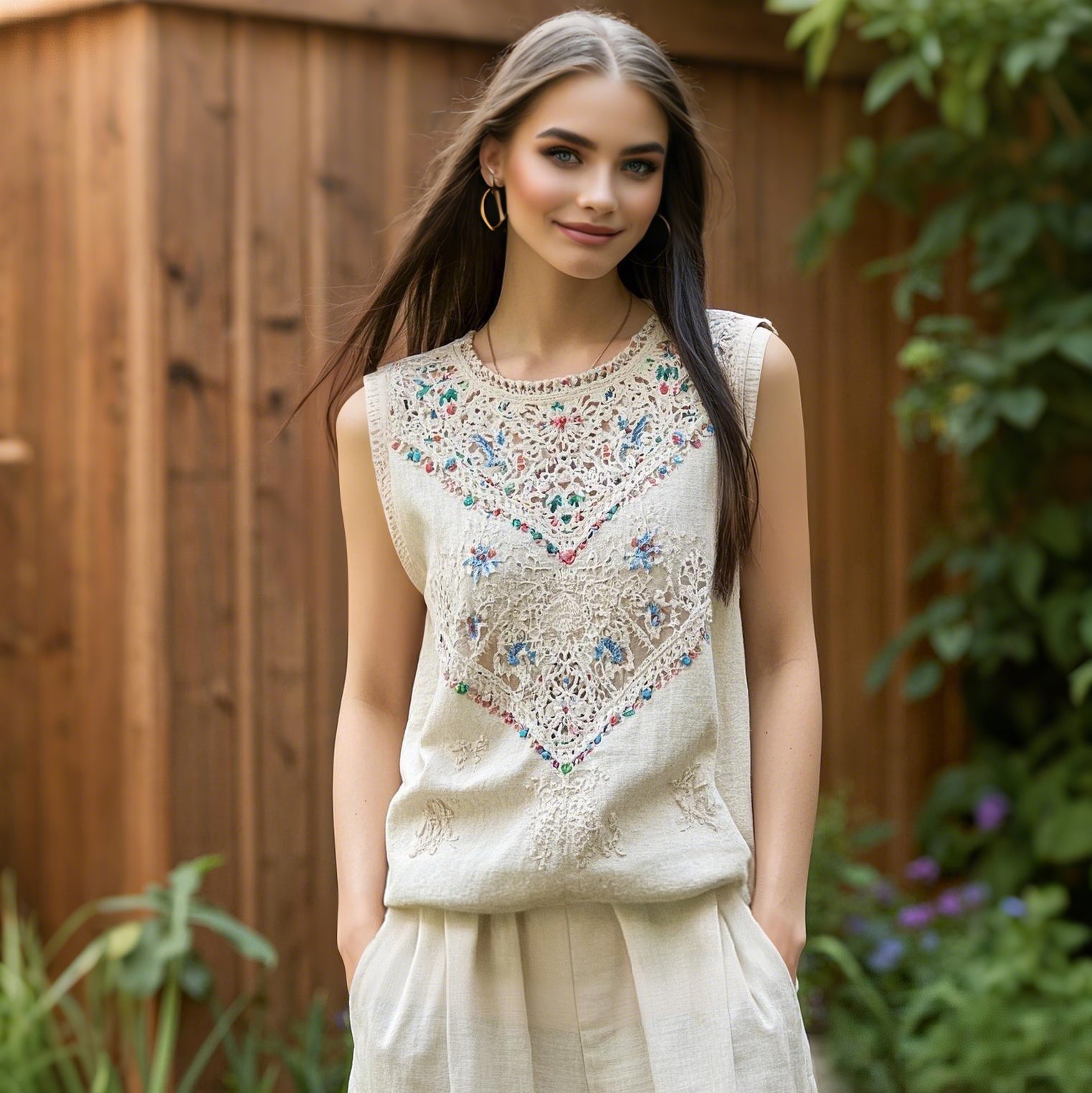 Vintage Bohemian Cutout Linen Vest artswardrobe