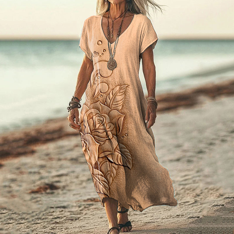 Women's Rose Leather Textured Linen Blend Dress artswardrobe