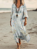 Women's Floral Art Print Pocket Cotton Dresses