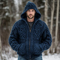 Men's Vintage Fairman Island Celtic Knot Art Jacquard Thick Warm Zip Hooded Sweater Cardigan artswardrobe