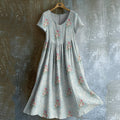 Women's Vintage Rose Print V-neck Short Sleeve Midi Dress artswardrobe