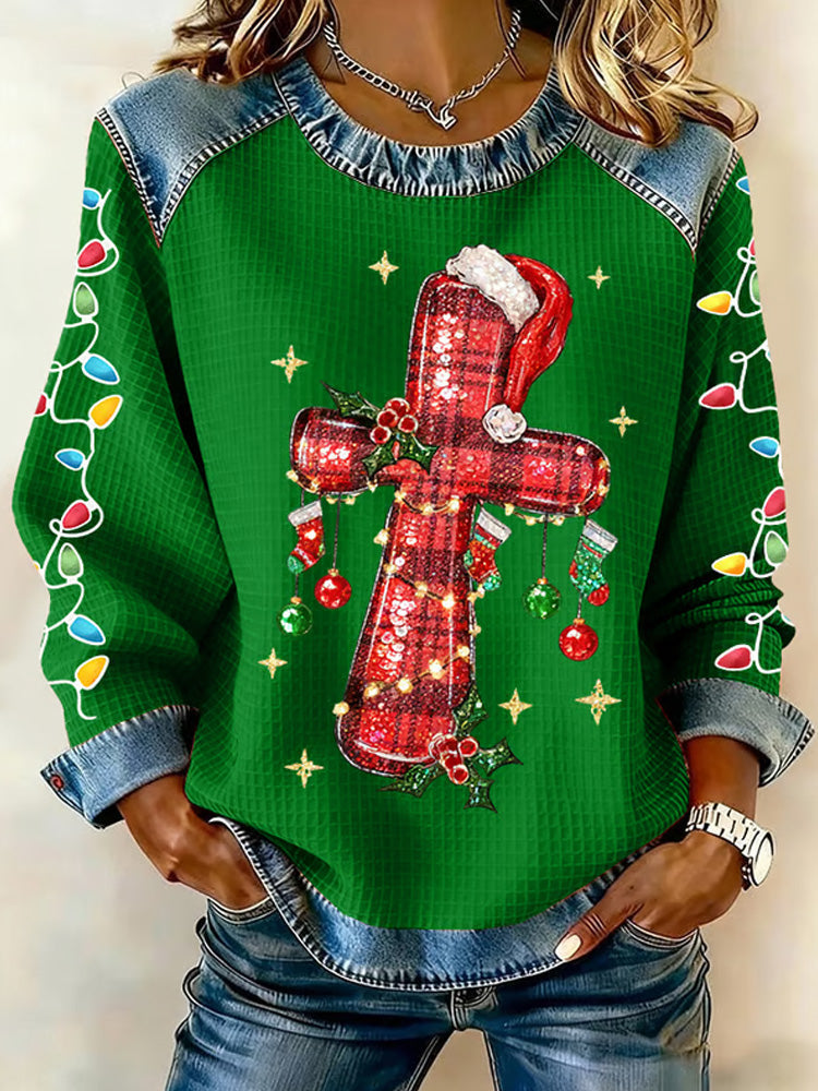 Comstylish Women's Faith Cross Christmas Print Casual Sweatshirt
