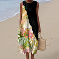Women's Vintage Floral Print Design Midi Tank Dress artswardrobe