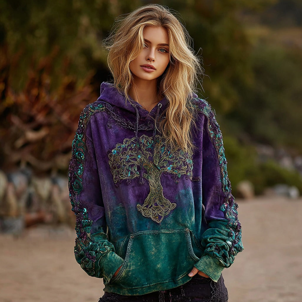 Womens Vintage Viking Celtic Knot Tree Of Life Art Gradient Comfort Hoodie artswardrobe