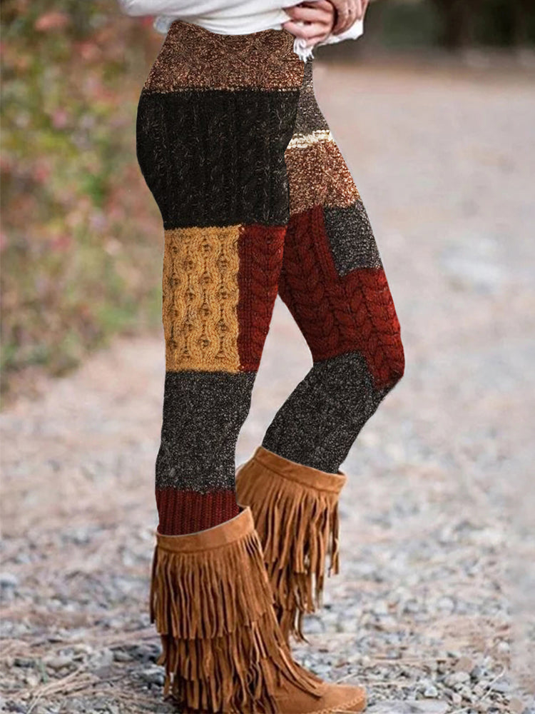 Vintage Knitted Patchwork Comfy Leggings artswardrobe