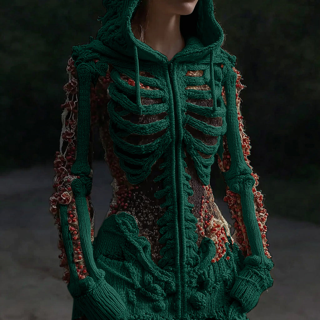 Comstylish Women's Halloween Anatomy Art Colorblock Knit Zipper Cardigan Sweater