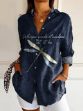 Women's Hippie Dragonfly Art Print Casual Cotton Shirt