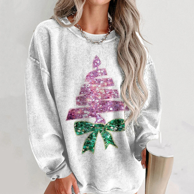 Comstylish Women's Shiny Christmas Tree Casual Print Shirt