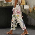 Comstylish Casual Japanese Art Flower Print Straight Pocket Pants