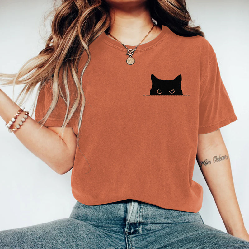 Comstylish Women's Black Cats Art Washed T Shirt