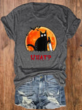 Comstylish Women's Halloween Fun Black Cat Print Crew Neck T-Shirt