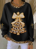 Comstylish Women's Christmas Faith Print Knit Crew Neck Long Sleeve Top