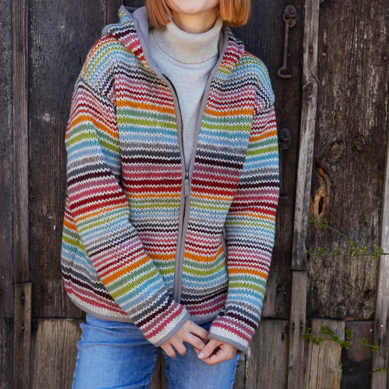Fairman Rainbow Striped Island Warmth Jacquard Retro Buttons Sweater Cardigan artswardrobe