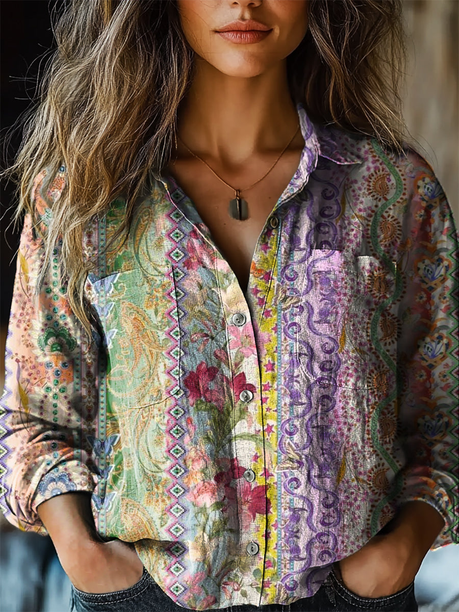 Women's Vintage Floral Art Print Casual Long Sleeve Comfortable Cotton