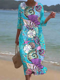 Women's Seaside Underwater World Print Resort Style Dress