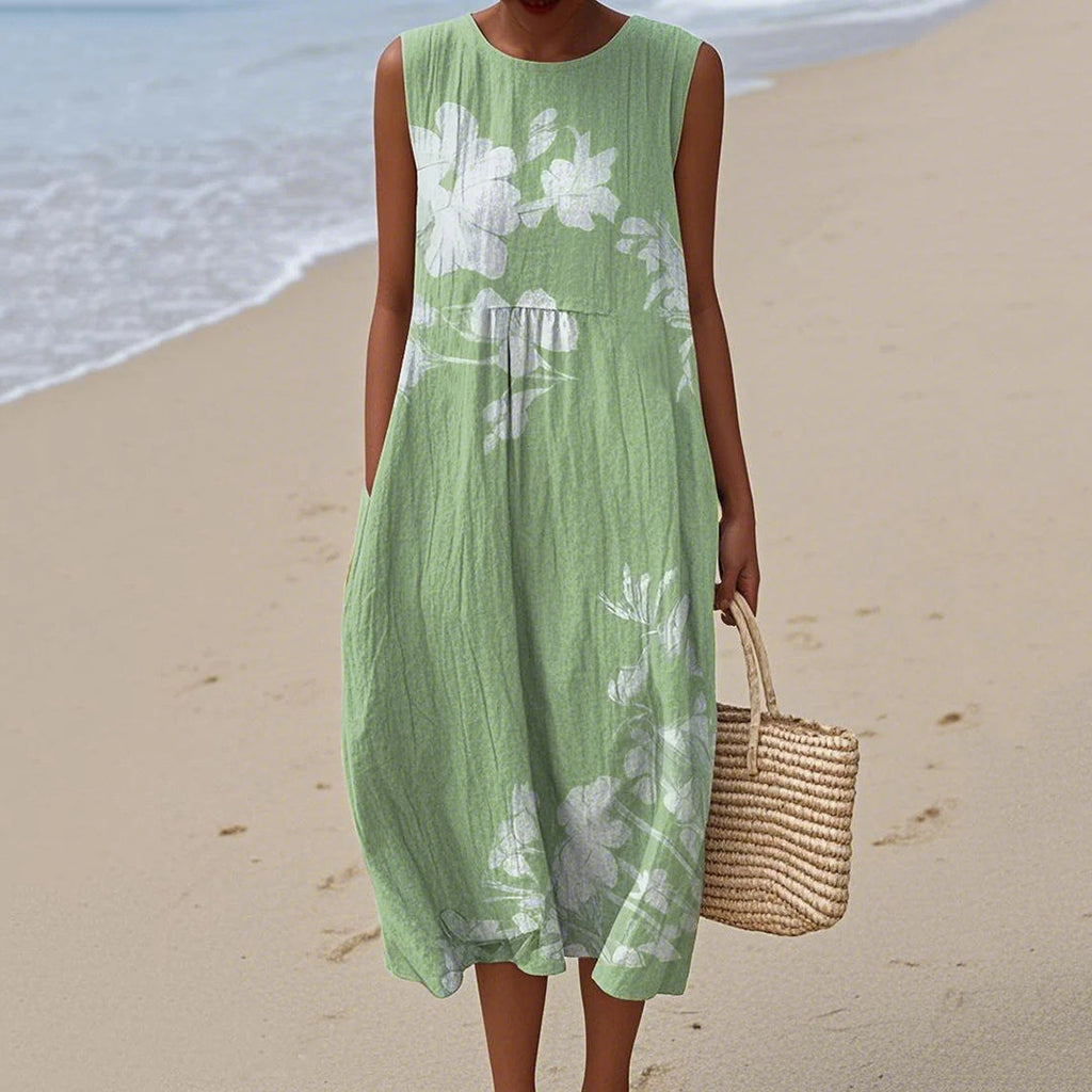 Vintage Loose Floral Art Linen Tank Dress artswardrobe
