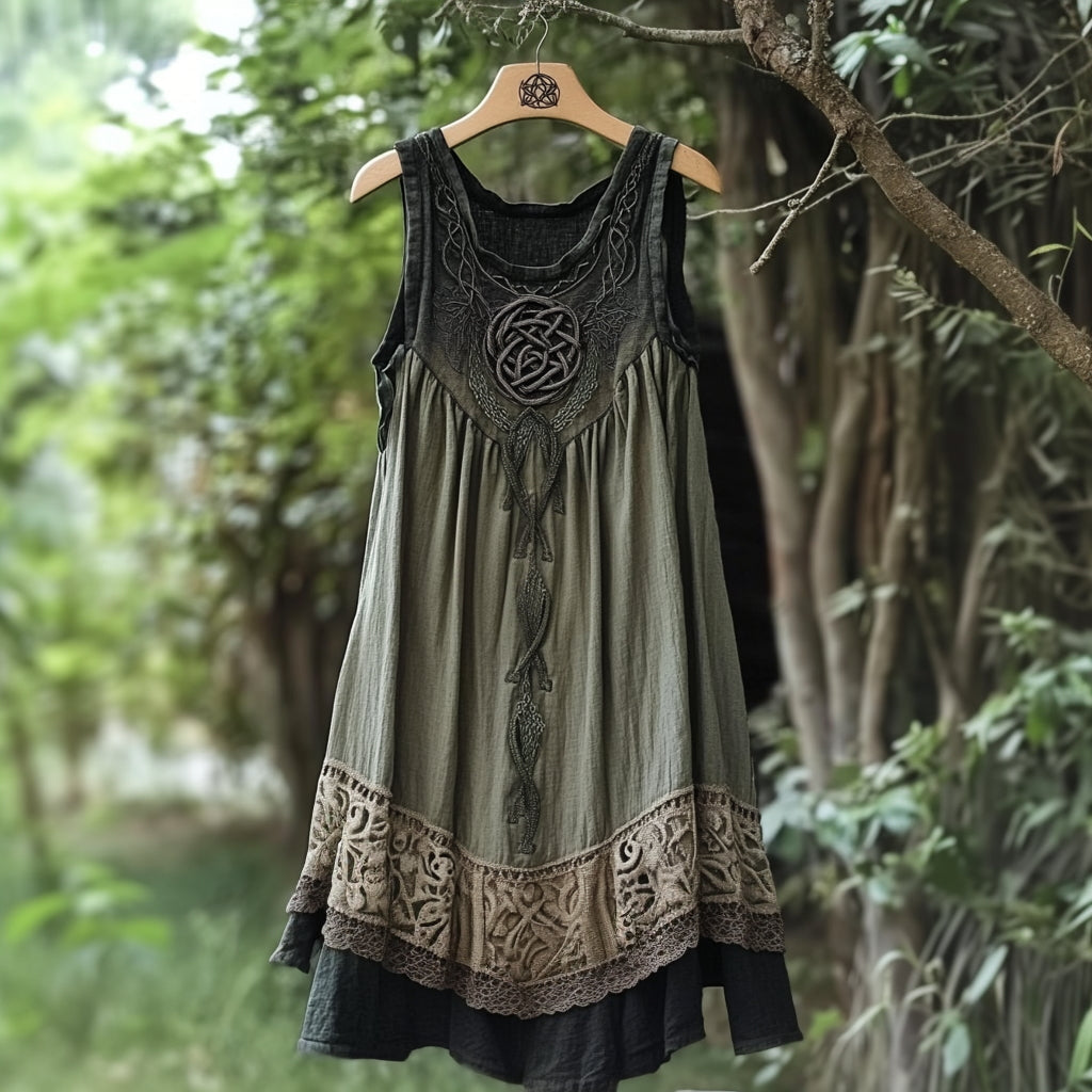 Vintage Tribal Viking Celtic Knot Gradient Tank Midi Dress artswardrobe