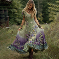 Classy Gradient Purple Lavender And Floral Embroidered Linen Maxi Dress