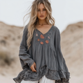 Vintage Bohemian Floral Irregular Linen Shirt artswardrobe